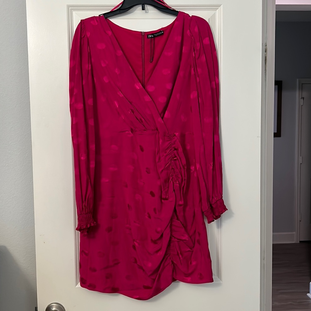 Beautiful hot pink v neck mini dress
